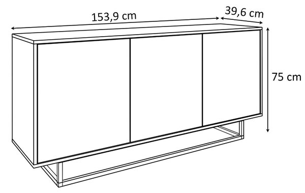 KOMODA ALWIN BIELA DUB ARTISAN BEZUCHYTKOVÁ + BIELY PODSTAVEC 153 cm