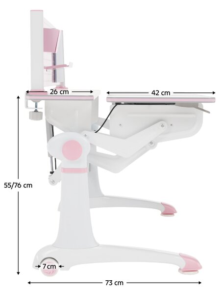 KONDELA Rastúci písací stôl, ružová/biela, KANTON
