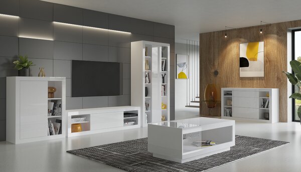 Moderná obývacia stena Xena biela/biely lesk