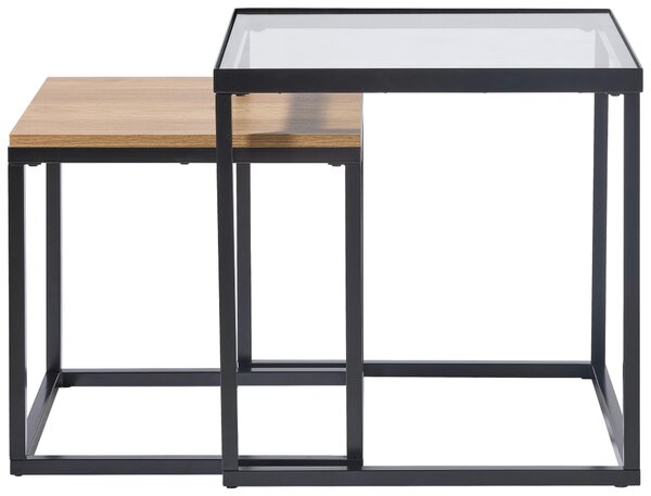SADA KONFERENČNÝCH STOLÍKOV, číra, čierna, farba duba, kov, sklo, kompozitné drevo, 40/48/40/48/40/48 cm Xora - Stolíky do obývačky, Online Only