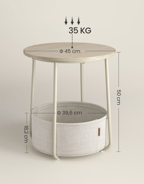 Krémový príručný stolík s odkladacím košom SALMA Ø 45 cm