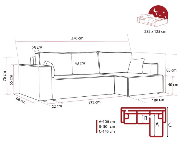 Rozkladacia sedacia súprava PARIS XL | univerzálna – Poso 05