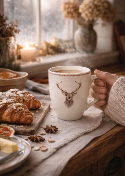 Porcelánový hrnček s jeleňom Cosy Lodge - 12*8*10 cm / 300 ml - Clayre & Eef