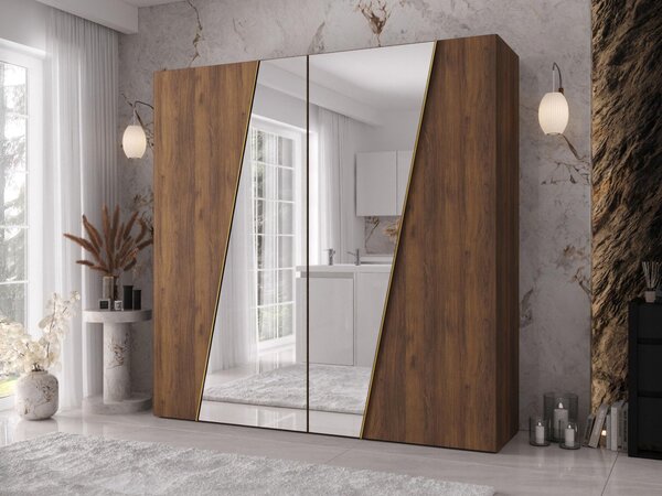 Mirjan24 Šatníková skriňa so zrkadlom Grelipt 2L 200 cm, Farby: dub artisan / dub artisan + zlatá 5903211528620