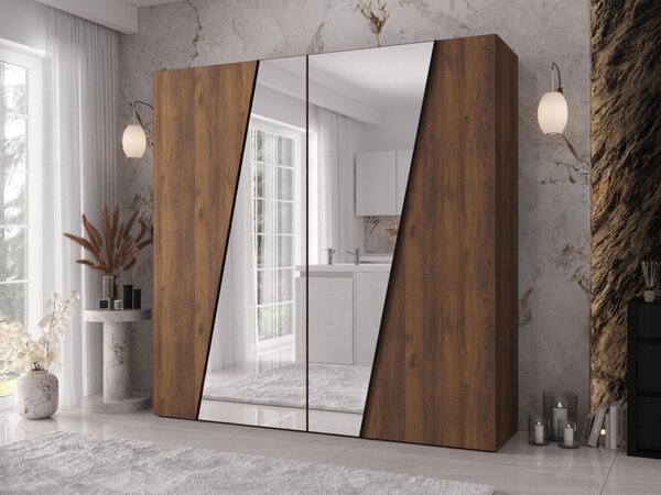 Mirjan24 Šatníková skriňa so zrkadlom Grelipt 2L 200 cm, Farby: dub artisan / dub artisan + zlatá 5903211528620