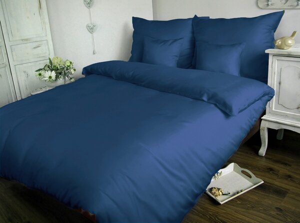 Darymex Saténové bavlnené posteľné prádlo NÁMORNICKÁ MODRÁ 011/140x200+1x70x80
