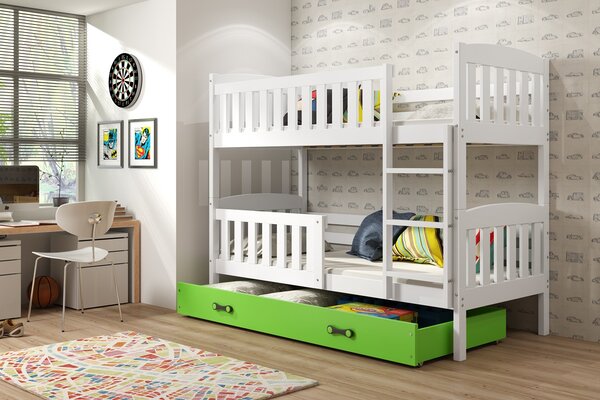BMS Detská poschodová posteľ s úložným priestorom KUBUS biela Farebné prevedenie šuplíka: Zelená, Veľkosť spacej plochy: 200x90 cm