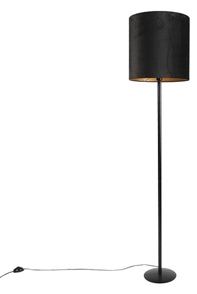 Stojacia lampa čierna s čiernym zamatovým tienidlom so zlatom 40 cm - Simplo