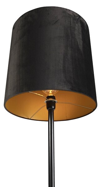 Stojacia lampa čierna s čiernym zamatovým tienidlom so zlatom 40 cm - Simplo