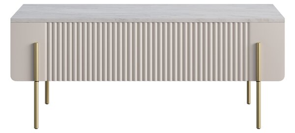 Kávový stolík Malmi 100 cm so zásuvkami - kasmír / krémová biela / zlaté nohy