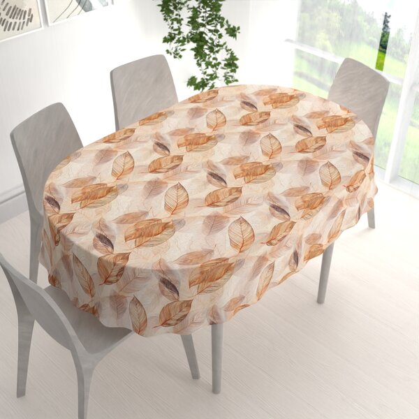 Biante Dekoračný oválny obrus Elen PM-133 Hnedo-béžové listy na režnom 50x100 cm