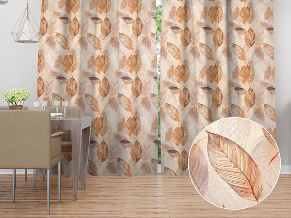 Biante Dekoračný záves Elen PM-133 Hnedo-béžové listy na režnom - šírka 140 cm 140x140 cm