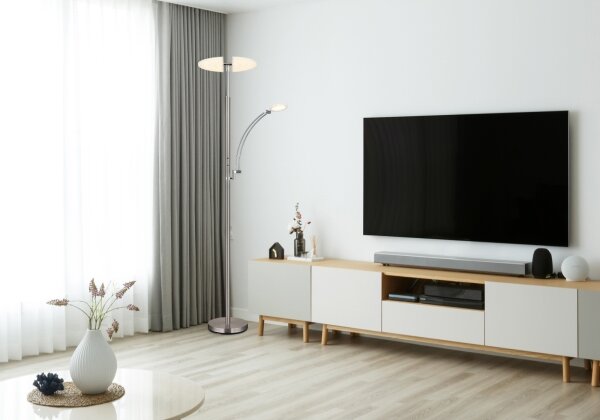 Globo 58909N - LED stmievateľná stojacia lampa TIRANA 40W/230V + 5,5W matný chróm