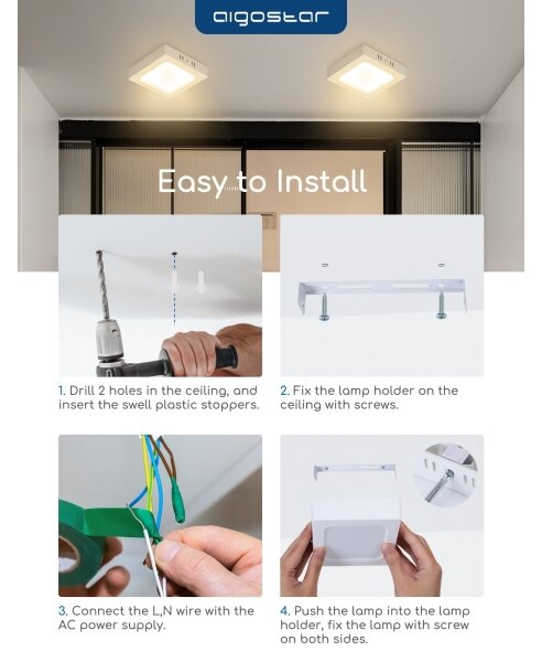 Aigostar - Prisadené stropné LED svietidlo LED/18W/230V 3000K 22,6x22,6 cm biela
