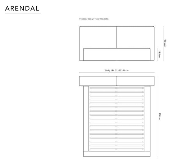 Béžová čalúnená dvojlôžková posteľ s úložným priestorom a roštom 180x200 cm Arendal – Cosmopolitan Design