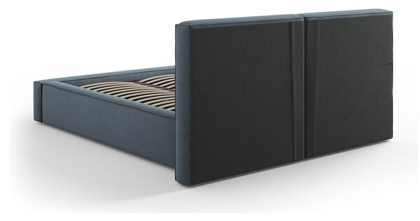 Tmavomodrá čalúnená dvojlôžková posteľ s úložným priestorom a roštom 200x200 cm Arendal – Cosmopolitan Design