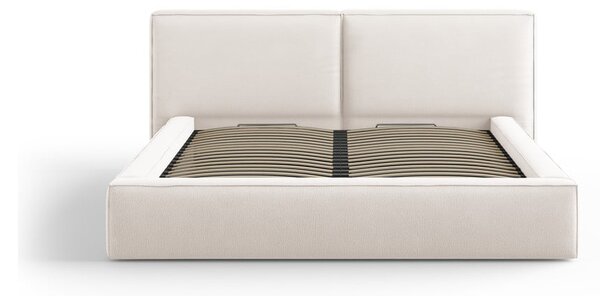 Béžová čalúnená dvojlôžková posteľ s úložným priestorom a roštom 180x200 cm Arendal – Cosmopolitan Design