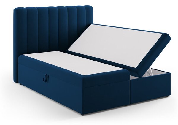 Tmavomodrá boxspring posteľ s úložným priestorom 160x200 cm Gina – Milo Casa