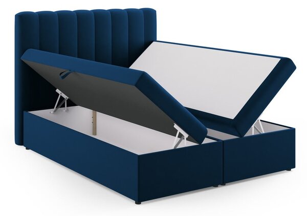 Tmavomodrá boxspring posteľ s úložným priestorom 160x200 cm Gina – Milo Casa