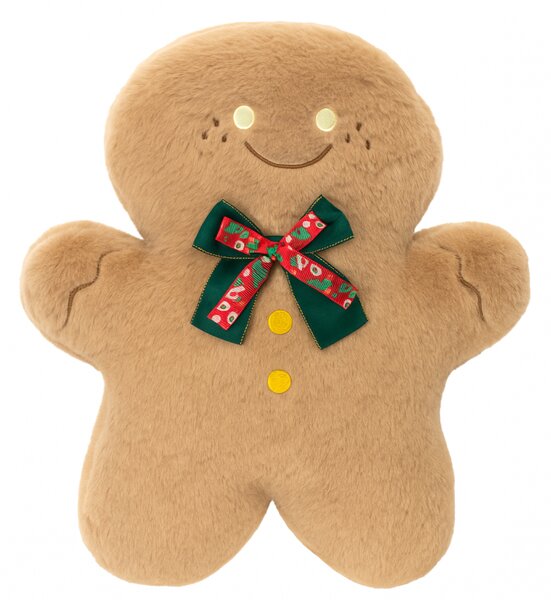Zamatový dekoratívny vankúš v tvare perníčka GINGERBREAD, béžový