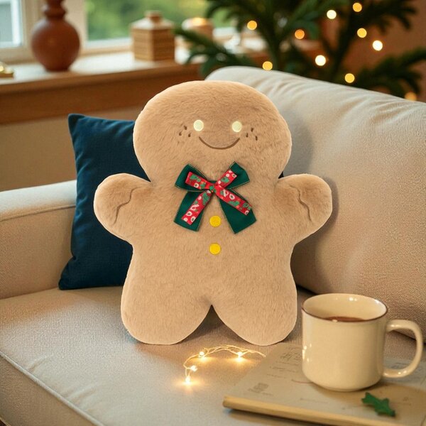 Zamatový dekoratívny vankúš v tvare perníčka GINGERBREAD, béžový