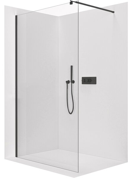 CERANO - Sprchová zástena Walk-in Onyx Round Ľ/P - 8 mm - guľatá vzpera - čierna matná, transparentné sklo - 30x200 cm