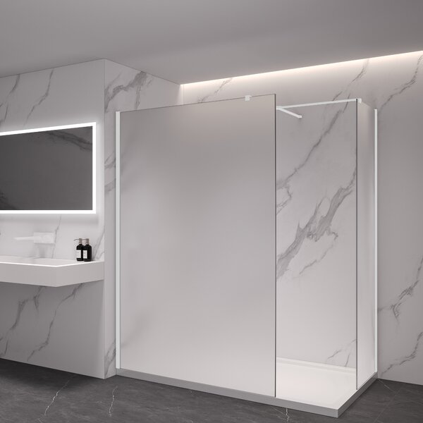 CERANO - Sprchová zástena Walk-in Onyx TL/P - 8 mm - hranatá vzpera - biela matná, mliečne sklo - 150x130x200 cm