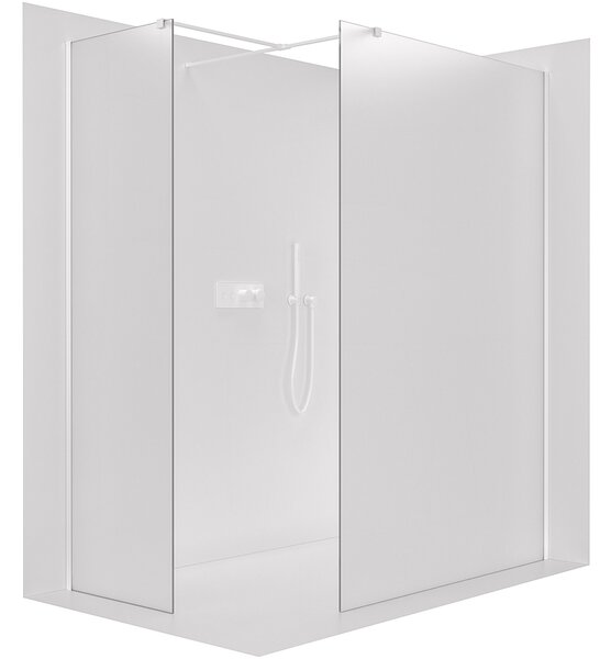 CERANO - Sprchová zástena Walk-in Onyx TL/P - 8 mm - hranatá vzpera - biela matná, mliečne sklo - 150x130x200 cm