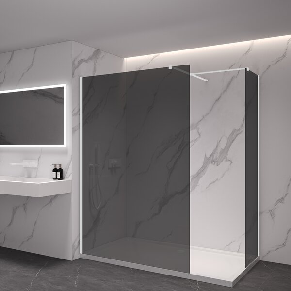CERANO - Sprchová zástena Walk-in Onyx TL/P - 8 mm - hranatá vzpera - biela matná, grafitové sklo - 100x100x200 cm