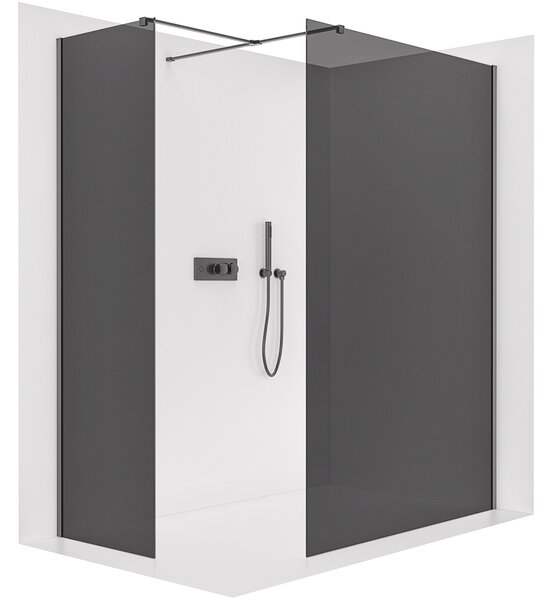CERANO - Sprchová zástena Walk-in Onyx TL/P - 8 mm - hranatá vzpera - čierna matná, grafitové sklo - 100x100x200 cm