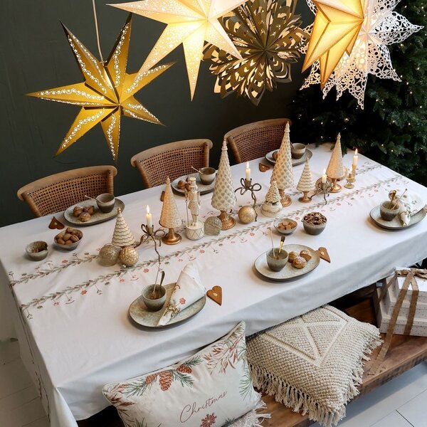Krémový bavlnený obrúsok s girlandou Aix Christmas - 40*40 cm - Chic Antique