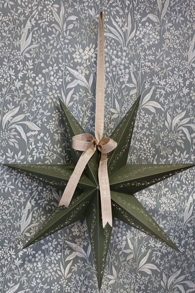 Olivová papierová hviezda Vintage Paper Star - 60 cm - Chic Antique