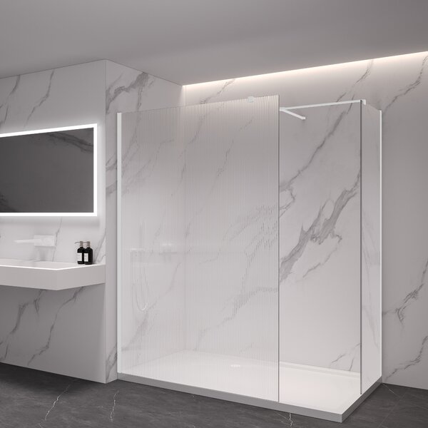 CERANO - Sprchová zástena Walk-in Onyx TL/P - 8 mm - hranatá vzpera - biela matná, ryhované sklo - 50x50x200 cm
