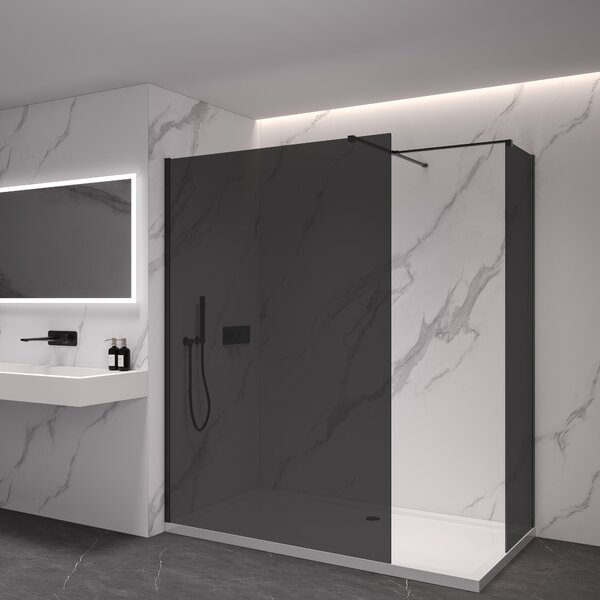 CERANO - Sprchová zástena Walk-in Onyx TL/P - 8 mm - hranatá vzpera - čierna matná, grafitové sklo - 100x100x200 cm
