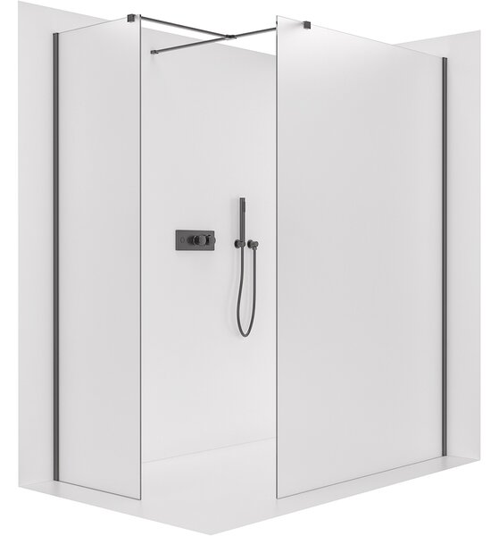 CERANO - Sprchová zástena Walk-in Onyx TL/P - 8 mm - hranatá vzpera - čierna matná, mliečne sklo - 40x30x200 cm