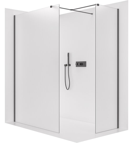 CERANO - Sprchová zástena Walk-in Onyx TL/P - 8 mm - hranatá vzpera - čierna matná, mliečne sklo - 40x30x200 cm