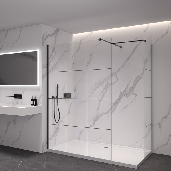 CERANO - Sprchová zástena Walk-in Onyx TL/P - 8 mm - hranatá vzpera - čierna matná, industriálne sklo - 90x90x200 cm