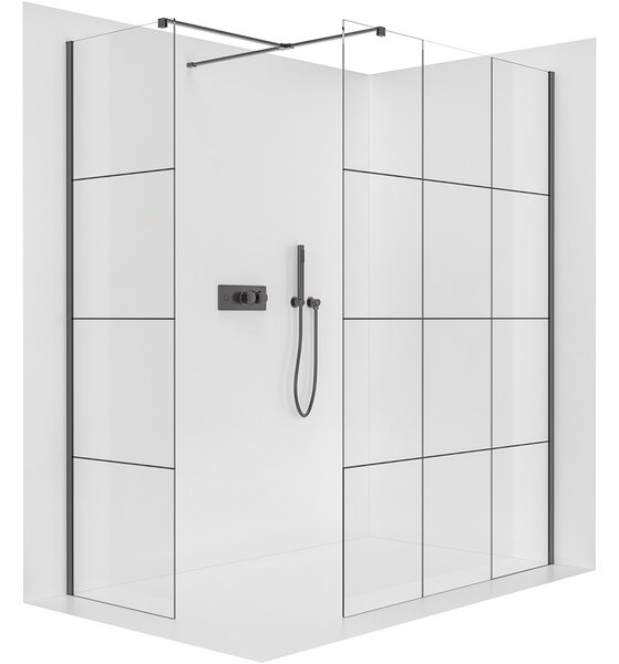 CERANO - Sprchová zástena Walk-in Onyx TL/P - 8 mm - hranatá vzpera - čierna matná, industriálne sklo - 90x90x200 cm