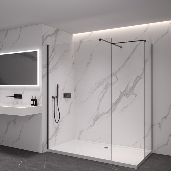 CERANO - Sprchová zástena Walk-in Onyx TL/P - 8 mm - hranatá vzpera - čierna matná, transparentné sklo - 40x40x200 cm