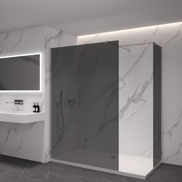 CERANO - Sprchová zástena Walk-in Onyx TL/P - 8 mm - hranatá vzpera - chróm, grafitové sklo - 140x140x200 cm