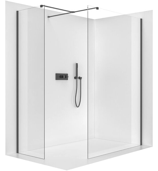 CERANO - Sprchová zástena Walk-in Onyx TL/P - 8 mm - hranatá vzpera - čierna matná, transparentné sklo - 100x50x200 cm