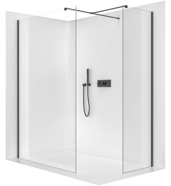 CERANO - Sprchová zástena Walk-in Onyx TL/P - 8 mm - hranatá vzpera - čierna matná, transparentné sklo - 100x50x200 cm