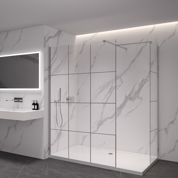 CERANO - Sprchová zástena Walk-in Onyx TL/P - 8 mm - hranatá vzpera - chróm, industriálne sklo - 90x90x200 cm