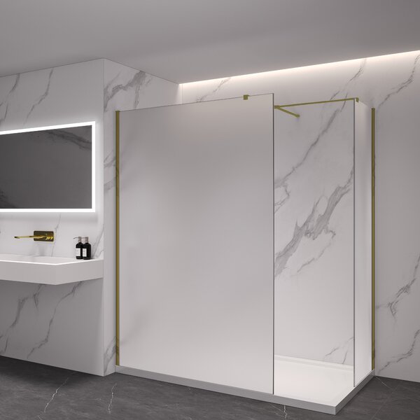 CERANO - Sprchová zástena Walk-in Onyx TL/P - 8 mm - hranatá vzpera - zlatá, mliečne sklo - 30x30x200 cm