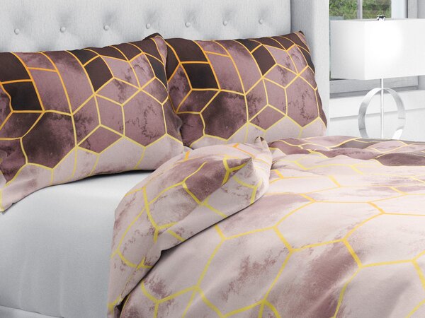 Biante Bavlnené posteľné obliečky Sandra SA-436 Hexagóny na hnedofialovom Jednolôžko 140x200 a 70x90 cm