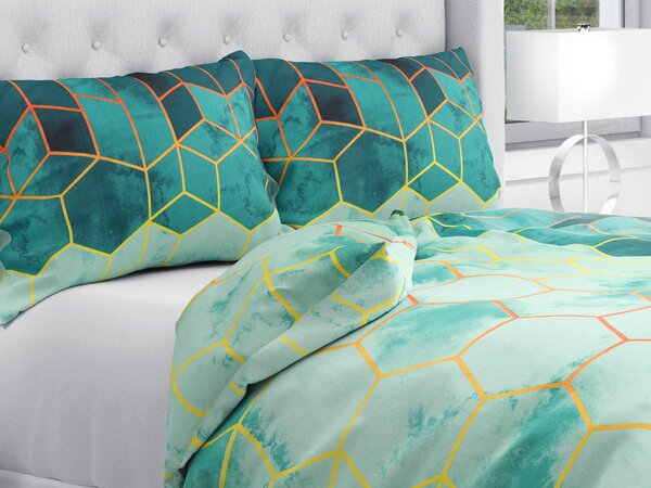 Biante Bavlnené posteľné obliečky Sandra SA-431 Hexagóny na zelenom Predĺžené 140x220 a 70x90 cm