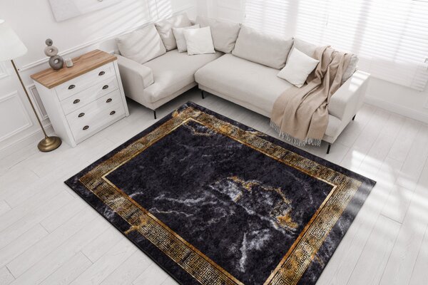Dywany Łuszczów , Kusový koberec Miro 51278.809 Marble black/gold, 80x150, čierna, chodba / predsieň