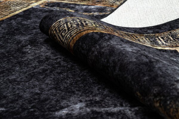 Dywany Łuszczów , Kusový koberec Miro 51278.809 Marble black/gold, 80x150, čierna, chodba / predsieň