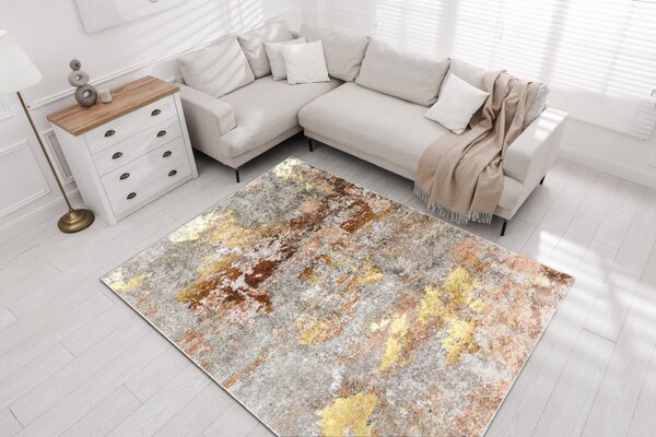 Dywany Łuszczów , Kusový koberec Miro 51463.802 Abstraction grey/gold, 80x150, viacfarebná, kuchyňa