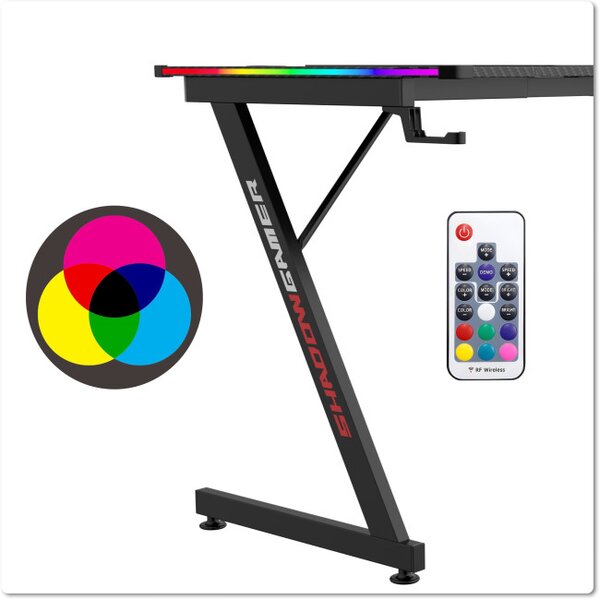 Herný stôl s LED osvetlením SHADOW GAMER 2.0 140 cm elektrický, čierny